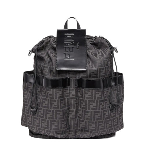 FENDI/芬迪   男士黑色灰色FF圖案織物配皮翻蓋雙肩包7VZ056AG0MF0NPN