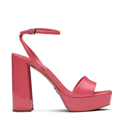 PRADA/普拉達(dá) 粉色 女士秀款漆皮防水臺(tái)高跟涼鞋 1XP76A_069_F0442_F_115