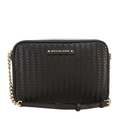 Michael Kors/邁克·科爾斯 女士黑色皮革經(jīng)典字母徽標(biāo)裝飾編織款單肩包斜挎包女包 32T0GJ6C3L-BLACK