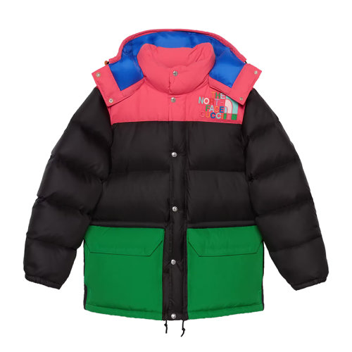 GUCCI/古馳 22秋冬款 The North Face聯(lián)名系列 女士多色聚酰胺飾有彩色刺繡LOGO圖案拉鏈按扣開合可拆卸風(fēng)帽羽絨服?672444XAAEO1171