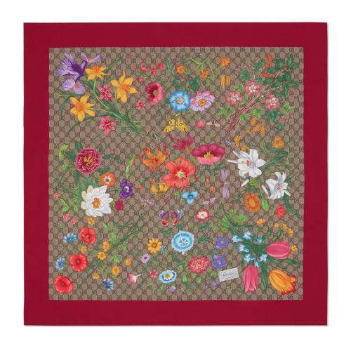  GUCCI古馳 22年秋冬 女士 GG花卉印花真絲圍巾 602585 3G001 9774