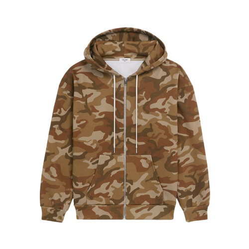 CELINE/賽琳 22年春夏新款 男士白色/水洗迷彩色純棉抓絨Logo印花連帽衫衛(wèi)衣2Y497247Q.08CW