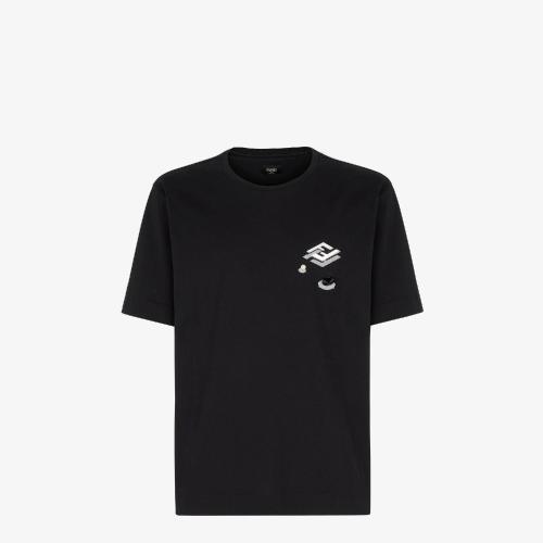  FENDI芬迪 22年秋冬 男士 短袖T恤 黑色平紋布T恤 FY0936AL38F0QA1