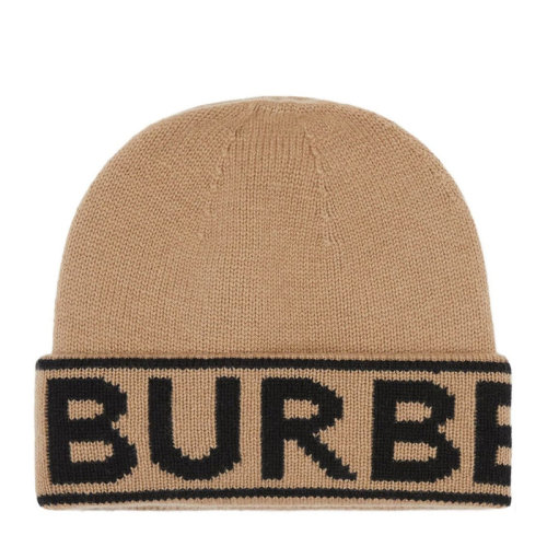 BURBERRY/博柏利 男女同款款中心米色羊絨徽標針織帽毛線帽套頭帽帽子多色可選
