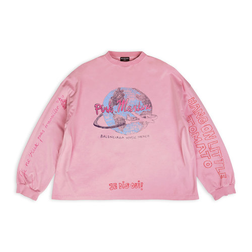 Balenciaga/巴黎世家 22年秋冬新款 限定系列 男女同款粉色棉質(zhì)圓領(lǐng)長(zhǎng)袖印刷Martini Merch藝術(shù)品復(fù)古針織衫699191TMVN90563