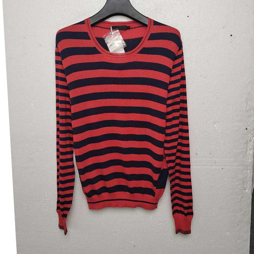 Alexander McQueen/亞歷山大麥昆 紅藍(lán)拼色條紋男士長(zhǎng)袖針織衫