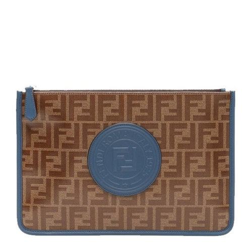 Fendi芬迪  男士棕色皮革經(jīng)典復(fù)古雙F時尚手拿包