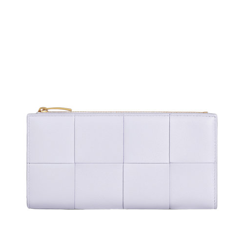 Bottega Veneta/葆蝶家 22春夏新款 女士水洗歡樂紫色Intreccio編織皮革雙折拉鏈錢包681011VCQC15308