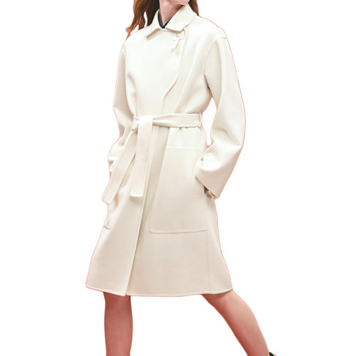 HERMES/愛馬仕 22年秋冬新款 女士白色純羊絨浴袍風(fēng)雙面大衣H2H0128DA9142