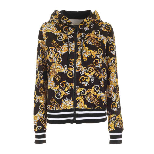 VERSACE JEANS/范思哲牛仔 女士拼色棉質(zhì)印花裝飾拉鏈開合長袖上衣連帽外套 B6HZA795-S0830-899