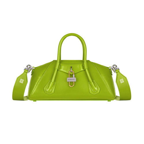 Givenchy/紀(jì)梵希 22新款 Antigona Stretch系列 女士迷你柑橘綠皮革磁性封口拆卸調(diào)節(jié)肩帶單肩手提斜挎梯形包BB50RHB1NF-358