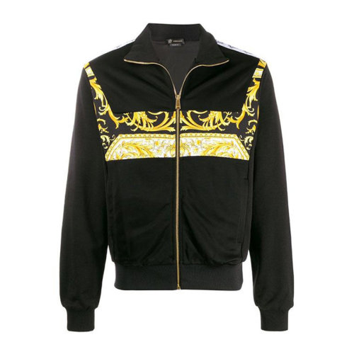 VERSACE/范思哲 男士黑色粘膠纖維混紡氨綸巴洛克印花翻領(lǐng)長袖外套夾克 A85348-A232536-A7900