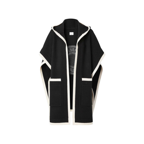 BURBERRY/博柏利 【22秋冬新款】 女款綿羊毛/混紡連帽披肩徽標(biāo)圖案 80560101