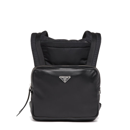 PRADA/普拉達(dá)  男士黑色皮革帶兜帽雙肩背包2VZ093_2DXV_F0002_V_OOO