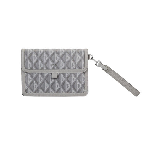 DIOR/迪奧 23新款 HIT THE ROAD系列 男士A5灰色帆布配皮鍍鈀黃銅字母標(biāo)志尼龍?zhí)峄刹鹦锻髱Т判苑w開(kāi)合手拿包2ESCA444CDP_H42E