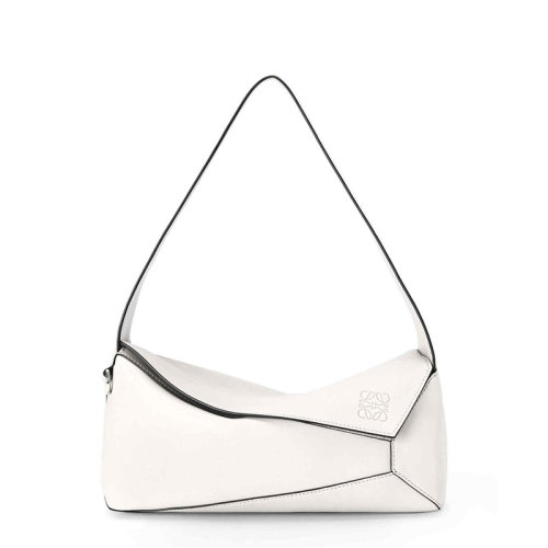 LOEWE/羅意威 22春夏新款Puzzle Hobo系列 女士棉白色拼接效果牛皮革徽標(biāo)壓印金扣單肩斜挎拼圖包0010701423