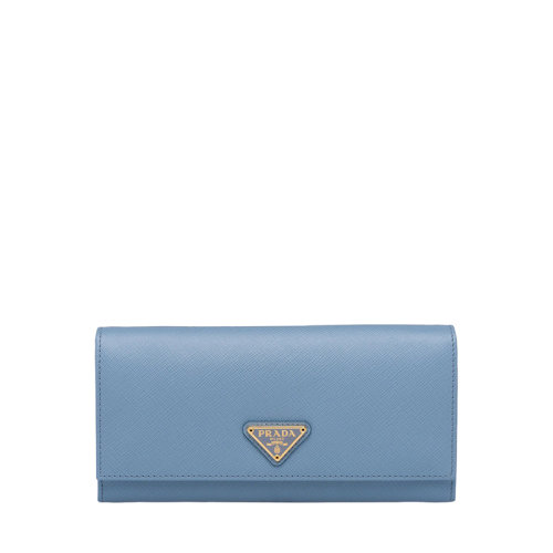 PRADA/普拉達(dá) 22春夏新款 女士天藍(lán)色皮革金標(biāo)按扣多功能長款錢包1MH132_QHH_F0637