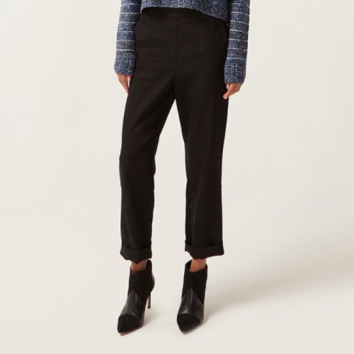 St.John/盛薔秋冬黑色挽邊休閑九分褲女士休閑褲K80WW32