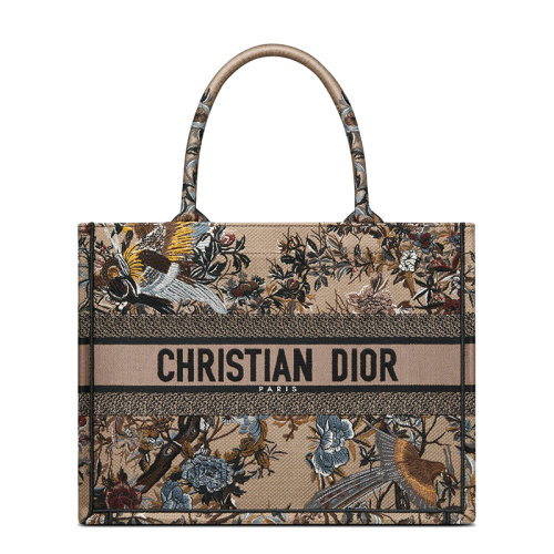 DIOR/迪奧 22新款BOOK TOTE系列 女士中號米色面料多色Jardin d'Hiver圖案刺繡單肩手提托特包M1296ZRWD_M918