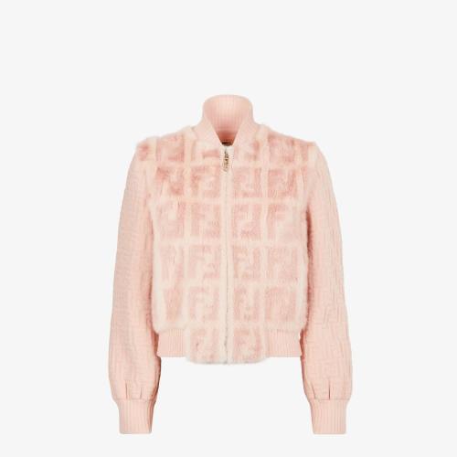  FENDI芬迪 22年秋冬 女士 夾克 粉紅色貂毛飛行員夾克 FNE31LAJ9CF11AS