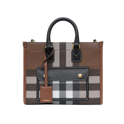 BURBERRY/博柏利 22新款 女士迷你深棕色格紋皮革金色飾面皮革提手翻蓋磁扣口袋按扣開合調(diào)節(jié)肩帶單肩斜挎手提包80543091