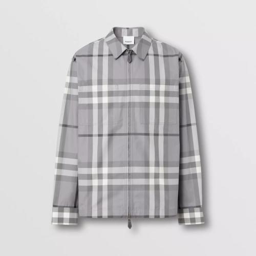  BURBERRY 22年秋冬 男士 格紋棉質(zhì)拉鏈前襟襯衫 80557381