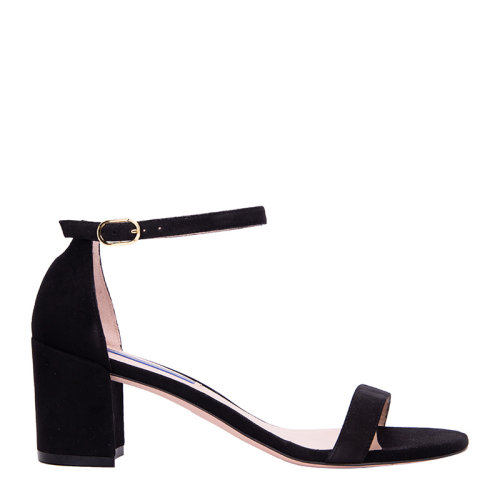 Stuart Weitzman/斯圖爾特韋茨曼 SW女士黑色絨面革一字帶可調(diào)節(jié)式腳踝系扣時(shí)尚簡約露趾粗跟鞋高跟鞋涼鞋女鞋SIMPLE-Suede-Black