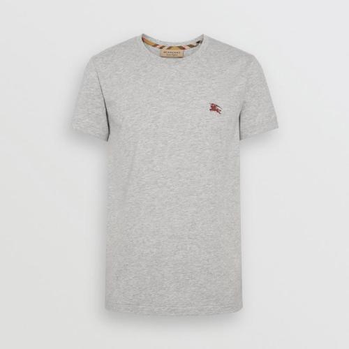 BURBERRY/博柏利 男士灰色圓領(lǐng)短袖T恤 紅色戰(zhàn)馬刺繡標(biāo) 80038301【奧萊】
