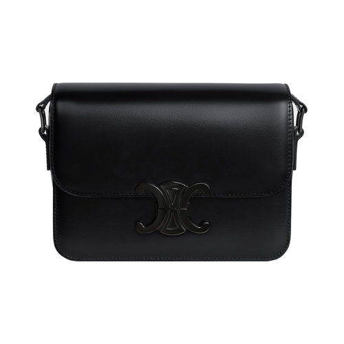CELINE/賽琳 22新款 TRIOMPHE系列 女士黑色緞面小牛皮金屬搭扣閉合單肩斜挎包188423EQJ.38NN