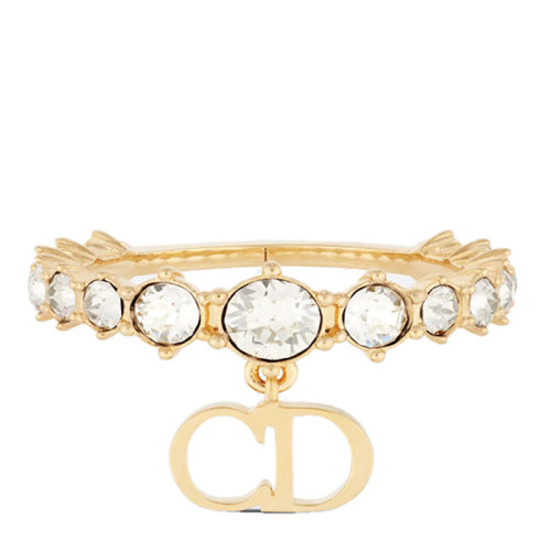 DIOR/迪奧 22新款CLAIR D LUNE系列 女士金色金屬配CD徽標(biāo)字母吊飾鑲嵌透明晶體水鉆戒指指環(huán)R1283WOMCY_D03S