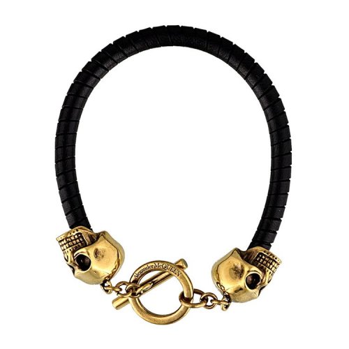 Alexander McQueen/亞歷山大麥昆 男士 黑色皮革骷髏頭時(shí)尚手鏈 554600J127G1000