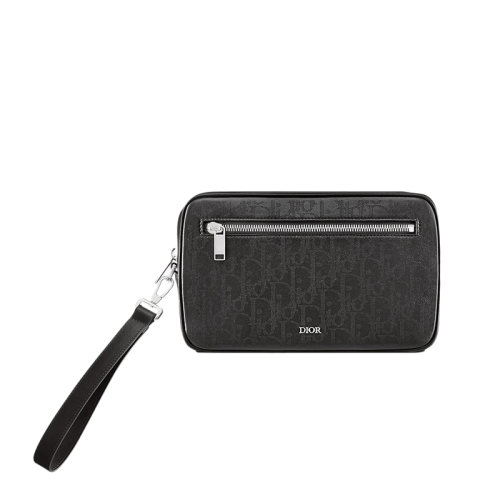 DIOR/迪奧 22春夏新款 男士黑色Oblique Galaxy印花效果皮革手拿包洗漱包2ESCA340VPD_H03E