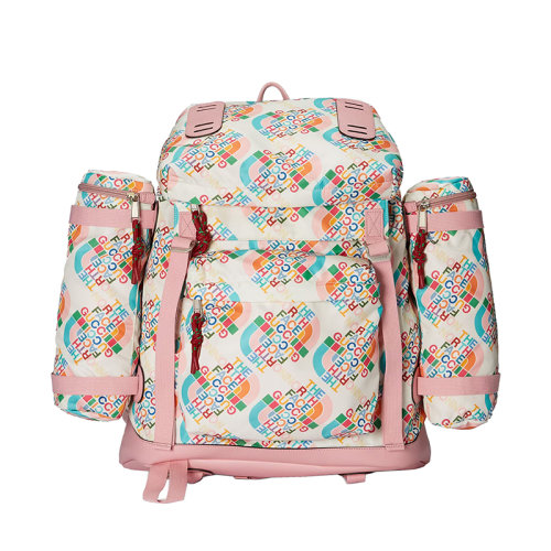 GUCCI/古馳 22新款北面聯(lián)名系列 男士象牙白/粉色尼龍主題系列印花雙肩背包650294UNHAN9169