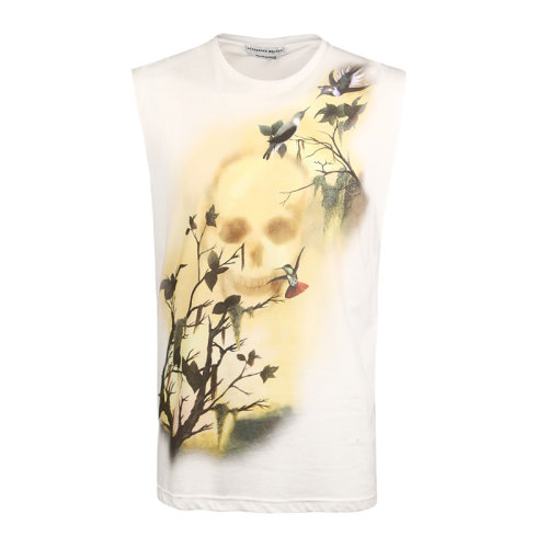 Alexander McQueen/亞歷山大麥昆 男裝 服飾 上衣白色棉印花無袖T恤 男士短袖T恤