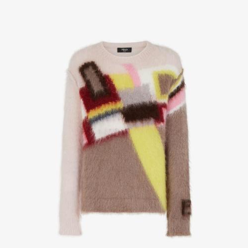  FENDI芬迪 22年秋冬 男士 針織衫 拼色馬海毛套頭衫 FZX10_M68F1528