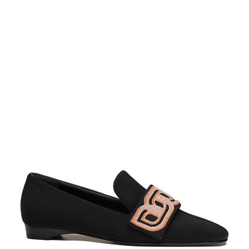 HERMES/愛馬仕 22年秋冬新款 Dana系列 女士黑色科技帆布飾水鉆錨鏈樂福鞋H212019Z01360