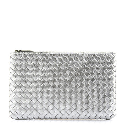 Bottega Veneta/葆蝶家 女士銀色編織小羊皮短款手拿包錢(qián)包卡包女包 256400-V0041-1420