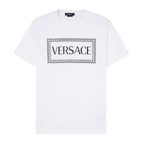 VERSACE/范思哲   男士 服裝 白色圓領(lǐng)字母LOGO圖案棉質(zhì)T恤 男士短袖T恤