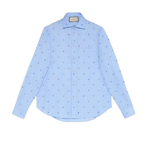  GUCCI古馳 22年秋冬 男士 符號圖案切絲棉質(zhì)襯衫 597962 ZAC24 4910
