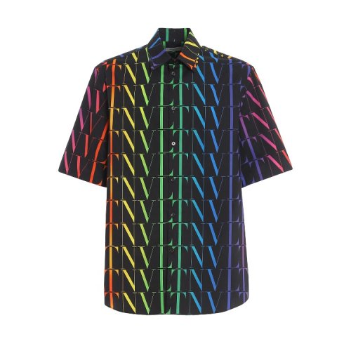 Valentino/華倫天奴  男士彩色字母圖案 棉質(zhì)短袖襯衫 VV3AAB756G5 20K