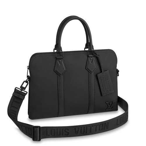 Louis Vuitton/路易威登 22春夏新款 男士黑色粒面小牛皮黑扣配可拆卸吊飾肩帶拉鏈開合單肩斜挎手提公文包M59159