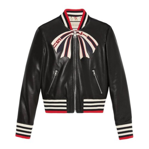 GUCCI 古馳 女裝 服飾 黑色皮革飛行員長袖外套女士夾克