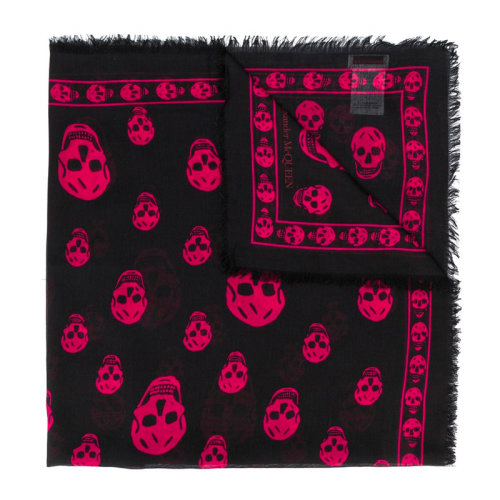 Alexander McQueen/亞歷山大麥昆 女士黑白拼色個(gè)性骷髏頭印花圍巾絲巾 557717-3943Q 多色可選