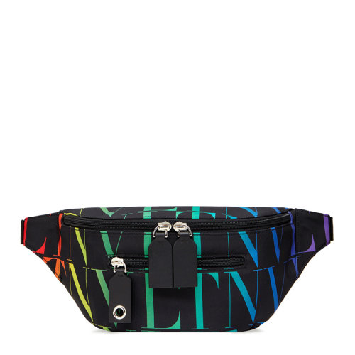 Valentino/華倫天奴 VLTN TIMES系列男士黑色尼龍彩色字母徽標(biāo)印花裝飾拉鏈開合單肩包斜挎包胸包腰包男包 VY2B0982-MVX-N78