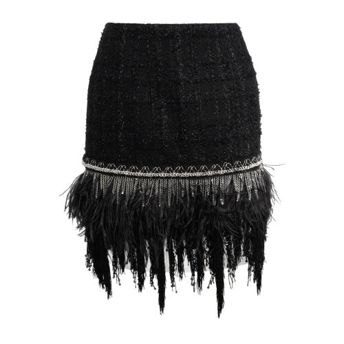 Balmain/巴爾曼 黑色 女士羽毛裝飾半裙 TF14000X344  春夏