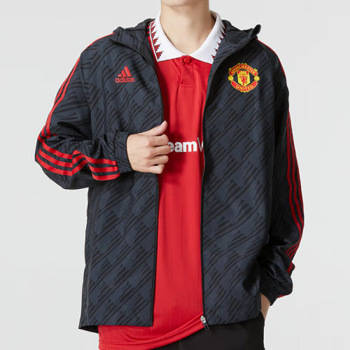 Adidas/阿迪達(dá)斯 22年秋冬 男款 曼聯(lián) 足球 運動 休閑 舒適 連帽 夾克 外套 HE6650