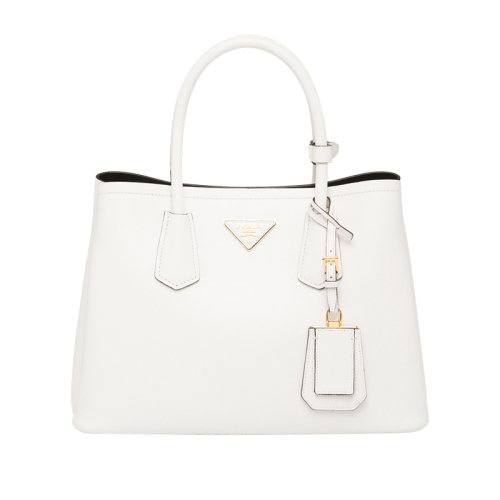 PRADA/普拉達 22新款 double系列 女士白色saffiano十字紋皮革拆卸吊飾金色標志雙皮手柄手提斜挎包1BG887_2A4A_F0G3Z_V_OOO