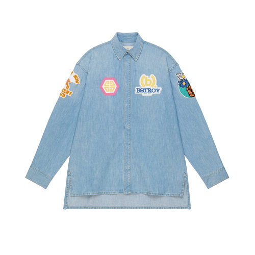 Givenchy/紀梵希 23年早春新款 BSTROY聯(lián)名系列 女士淺藍色純棉方形剪裁長袖襯衫BW612P5Y4B-452