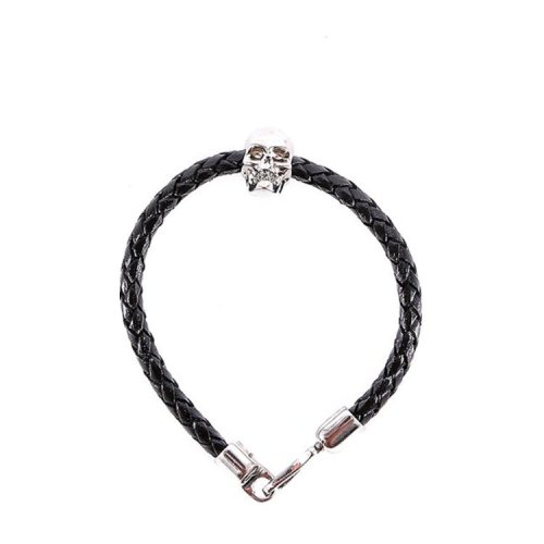 Alexander McQueen/亞歷山大麥昆 男士 黑色皮革骷髏頭時(shí)尚手鏈 554602J16KI1000