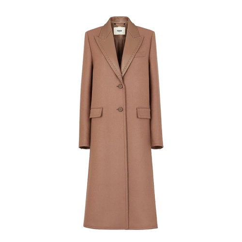 FENDI/芬迪  女士棕色羊毛長款直筒單排扣大衣FF8817AHL2F1EPS